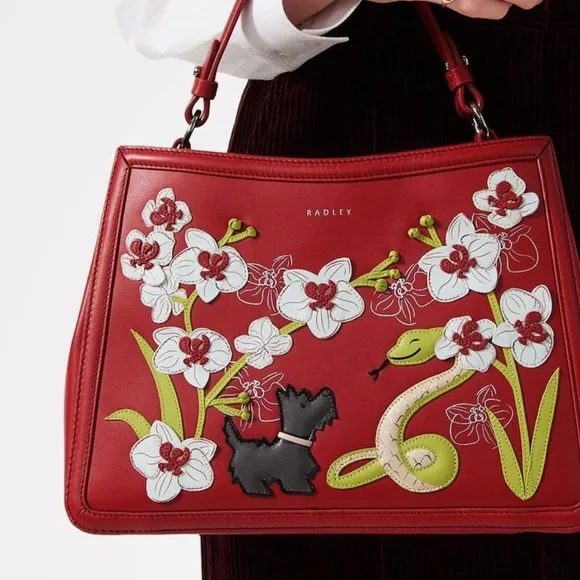 RADLEY London Red LUNAR NEW YEAR 2025 3D Flower Snake Zip Top Grab Crossbody Bag - Picture 5 of 16